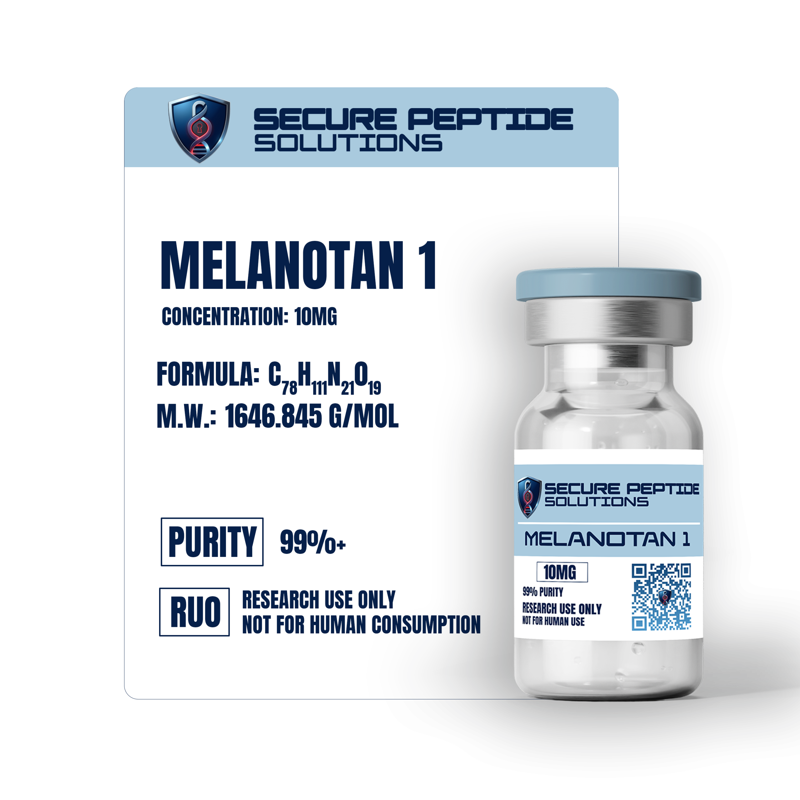 Melanotan 1 (Alpha-MSH Analog) >99% Purity – Lyophilized Peptide – 10MG - Image 2
